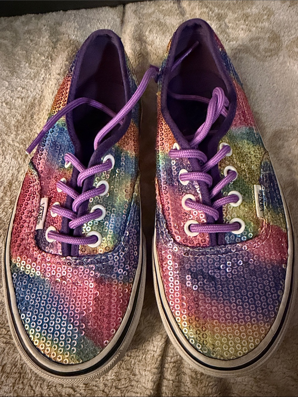 Vans Authentic Rainbow Sequin Low Top Sneakers Purple Laces